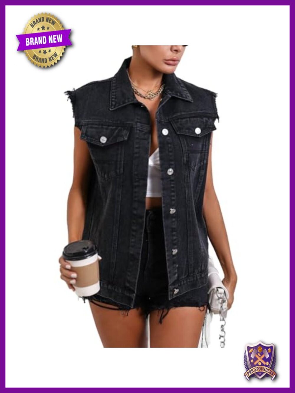 Sleeveless Denim Vest Button Down Jean Jacket with Pockets
